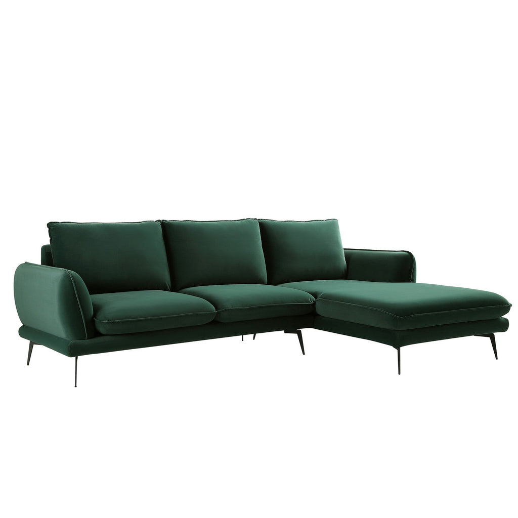 Obriel Forest Green Velvet Sofa, Grande Chaise Sofa Right Hand Facing — view 5