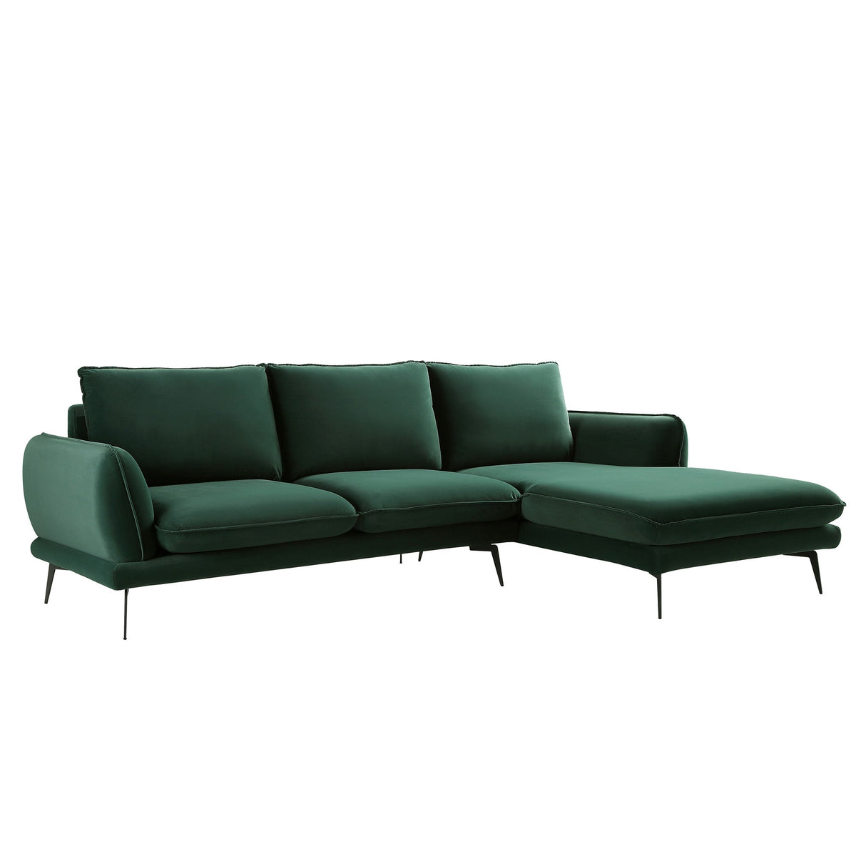 Obriel Forest Green Velvet Sofa, Grande Chaise Sofa Right Hand Facing — view 5