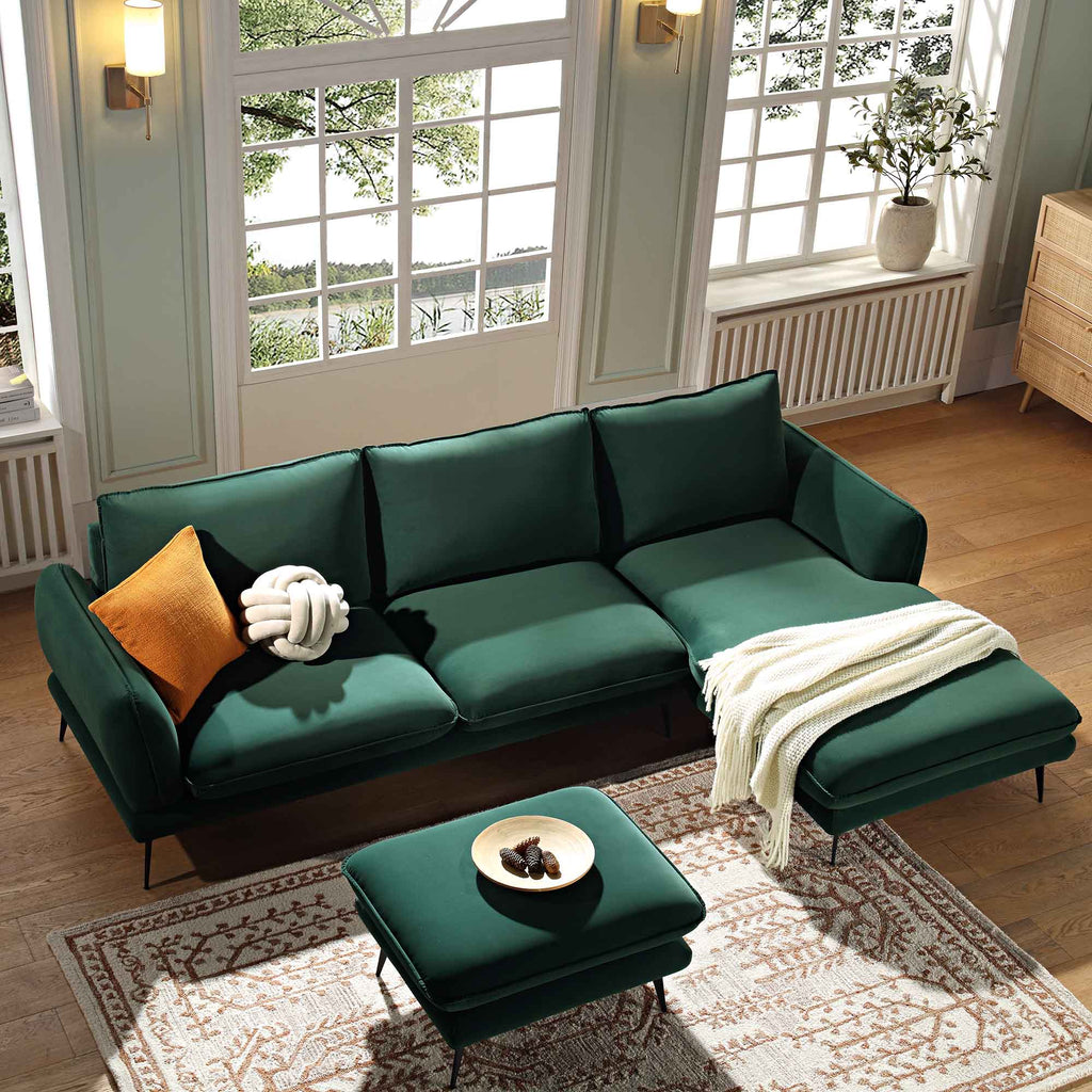 Obriel Forest Green Velvet Sofa, Grande Chaise Sofa Right Hand Facing — view 2