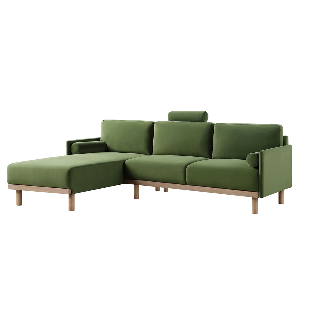 Timber Fern Green Velvet Sofa, Large 3-Seater Chaise Sofa Left Hand Facing — view 5
