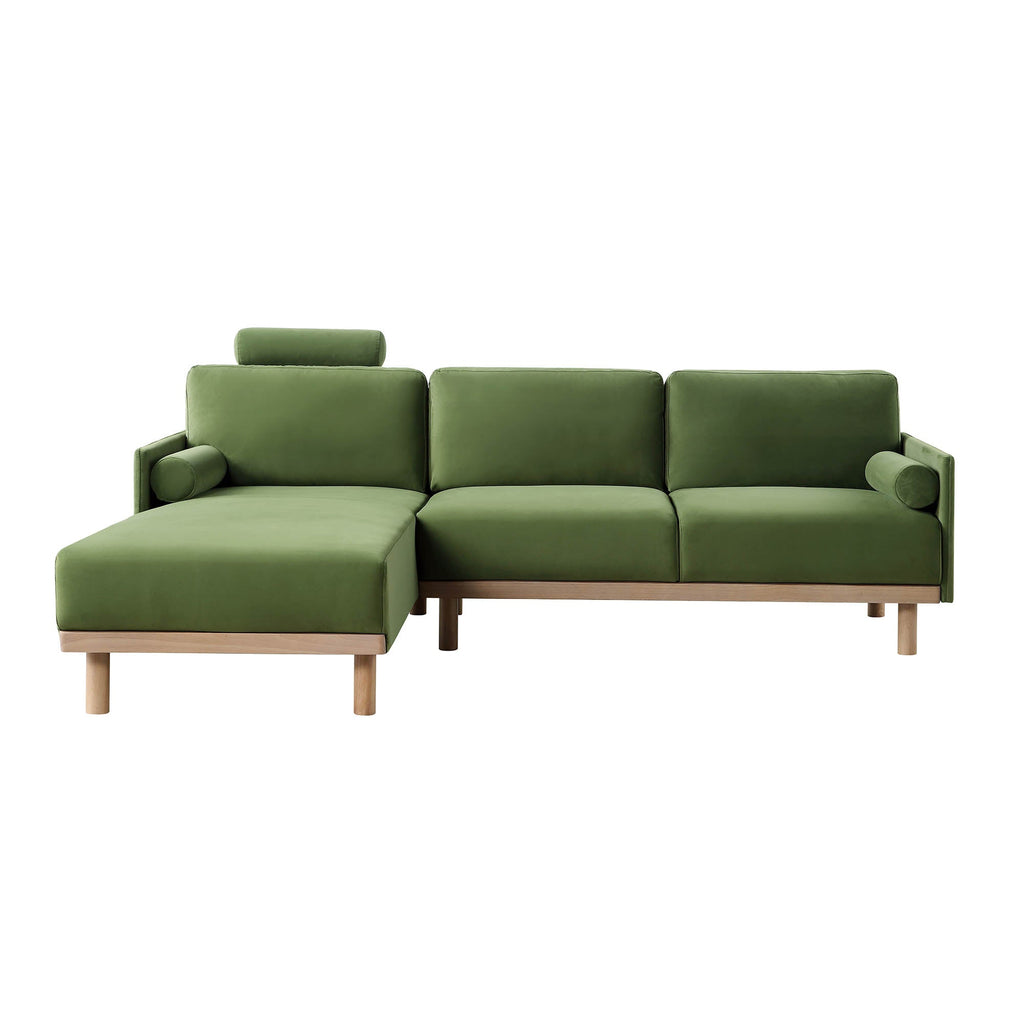 Timber Fern Green Velvet Sofa, Large 3-Seater Chaise Sofa Left Hand Facing — view 6