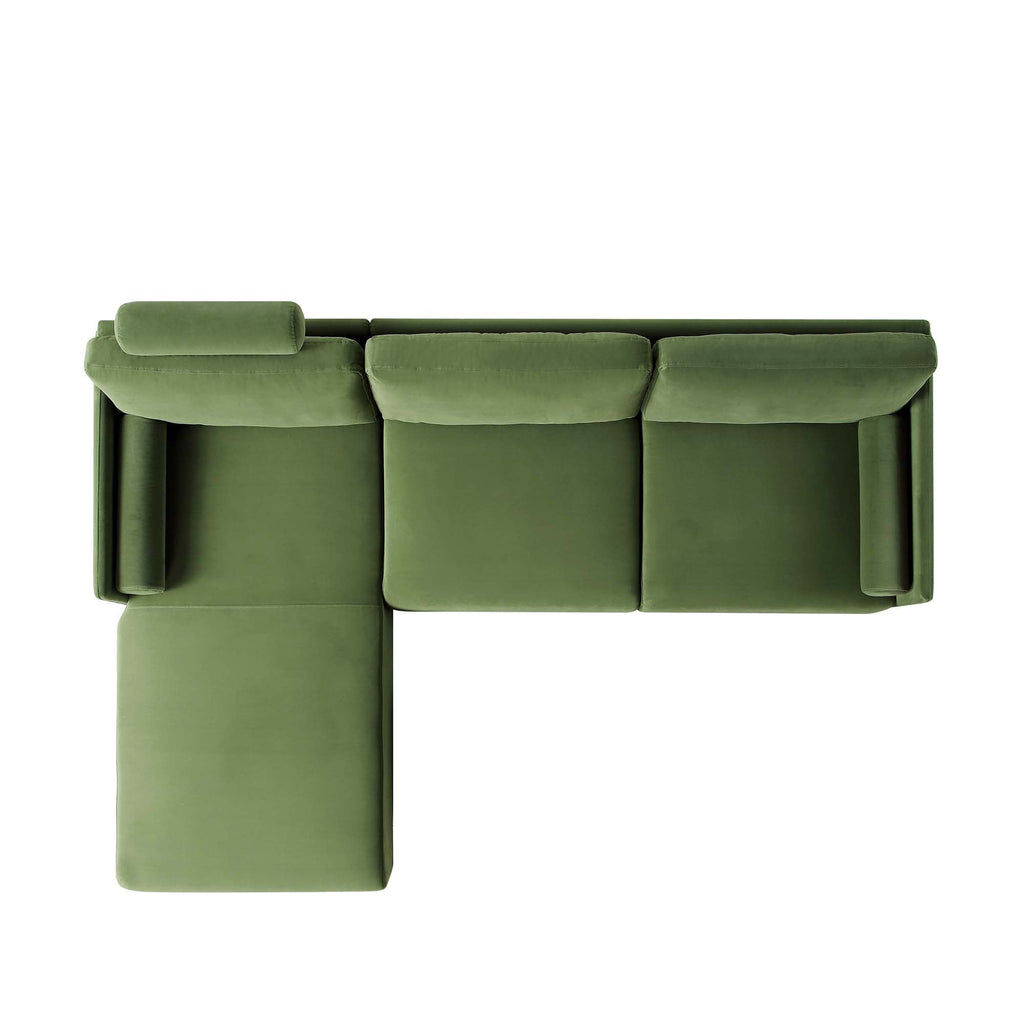 Timber Fern Green Velvet Sofa, Large 3-Seater Chaise Sofa Left Hand Facing — view 8