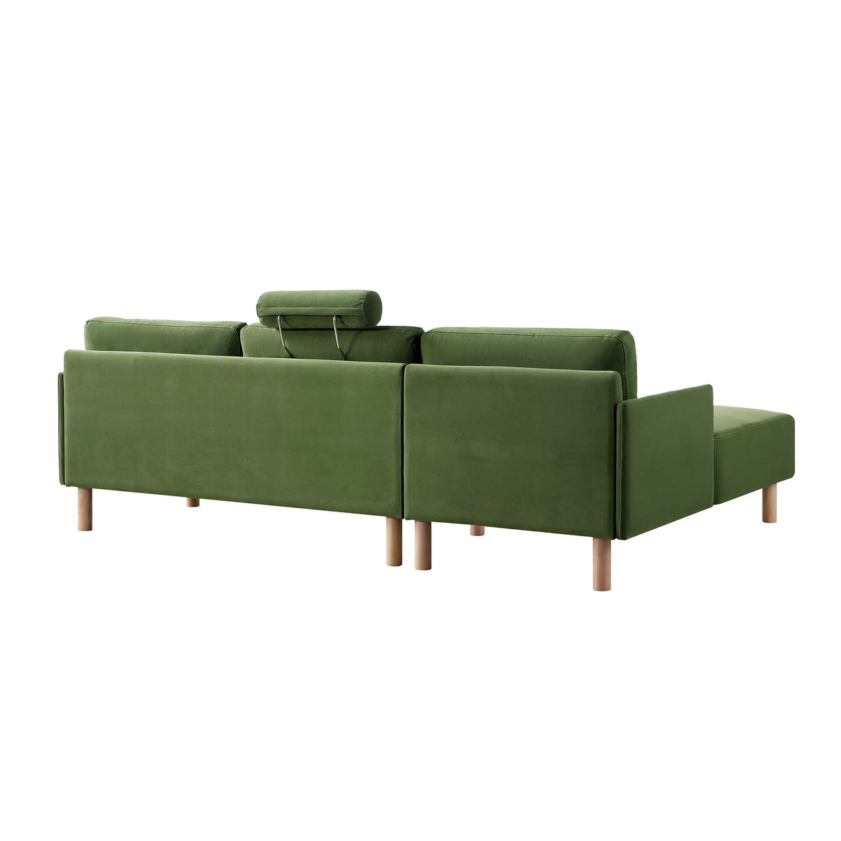 Timber Fern Green Velvet Sofa, Large 3-Seater Chaise Sofa Left Hand Facing — view 10