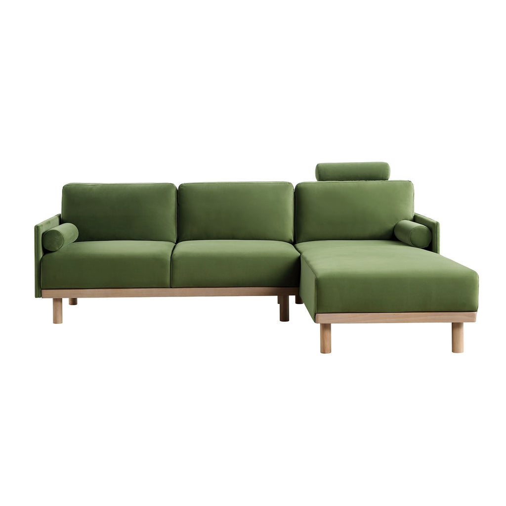 Timber Fern Green Velvet Sofa, Large 3-Seater Chaise Sofa Right Hand Facing — view 5