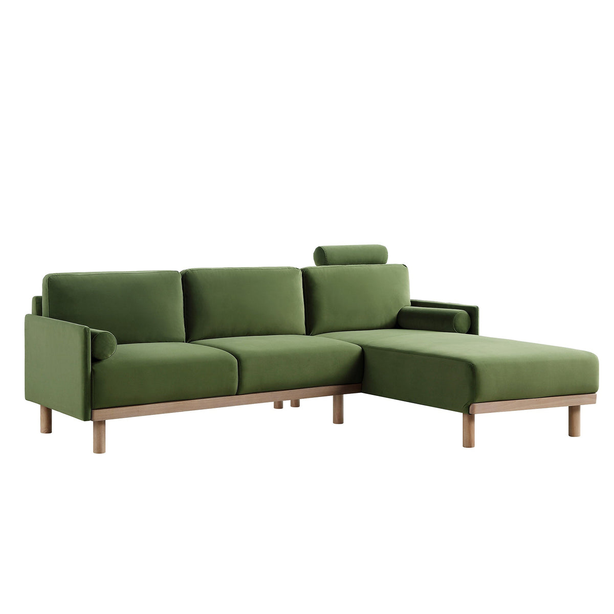 Timber Fern Green Velvet Sofa, Large 3-Seater Chaise Sofa Right Hand Facing — view 6