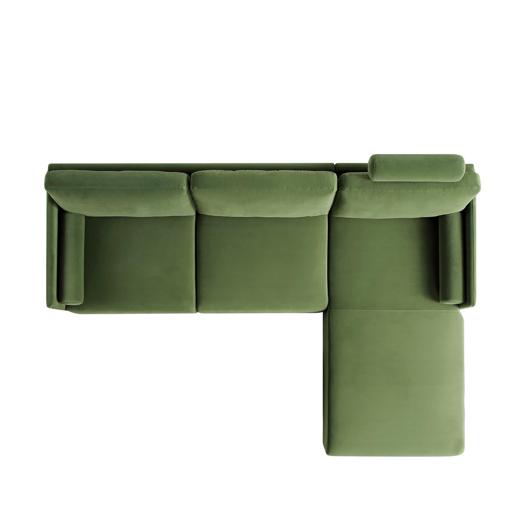 Timber Fern Green Velvet Sofa, Large 3-Seater Chaise Sofa Right Hand Facing — view 8