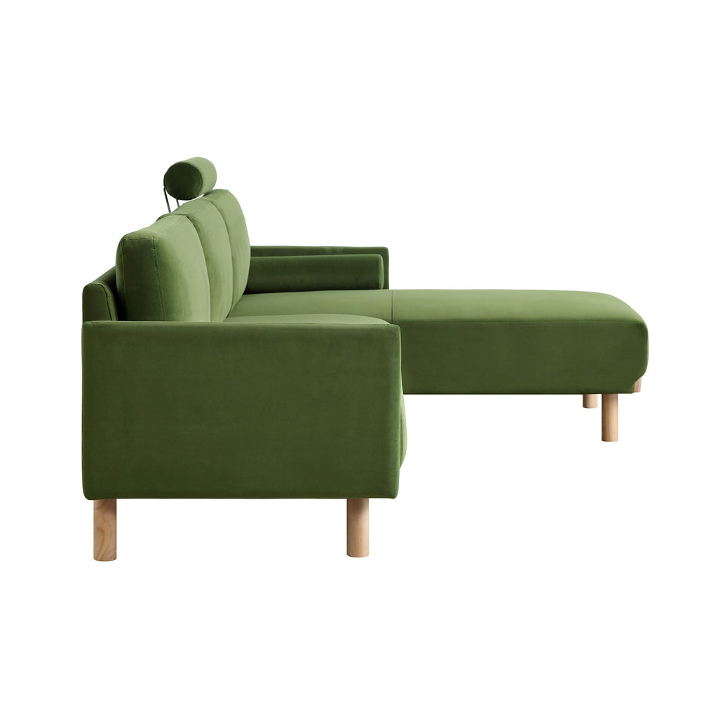 Timber Fern Green Velvet Sofa, Large 3-Seater Chaise Sofa Right Hand Facing — view 9