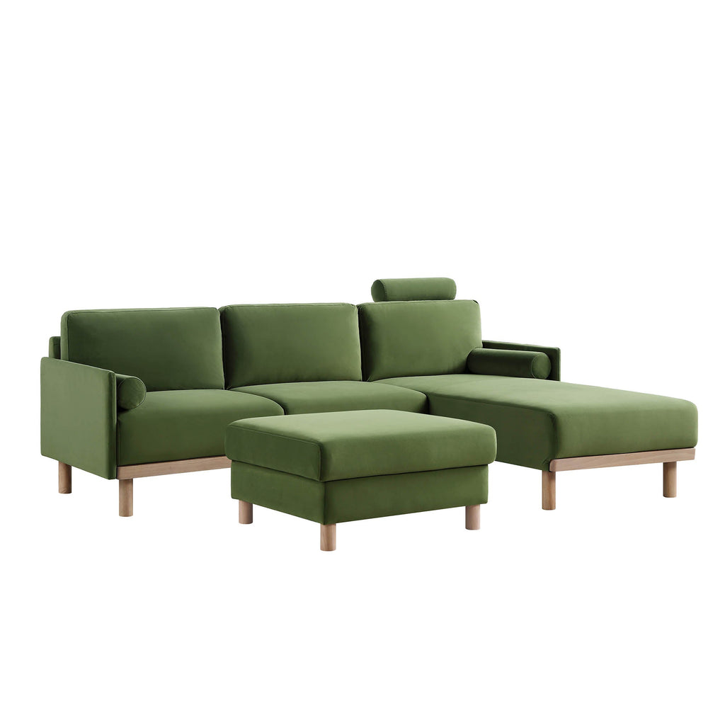 Timber Fern Green Velvet Sofa, Large 3-Seater Chaise Sofa Right Hand Facing — view 10