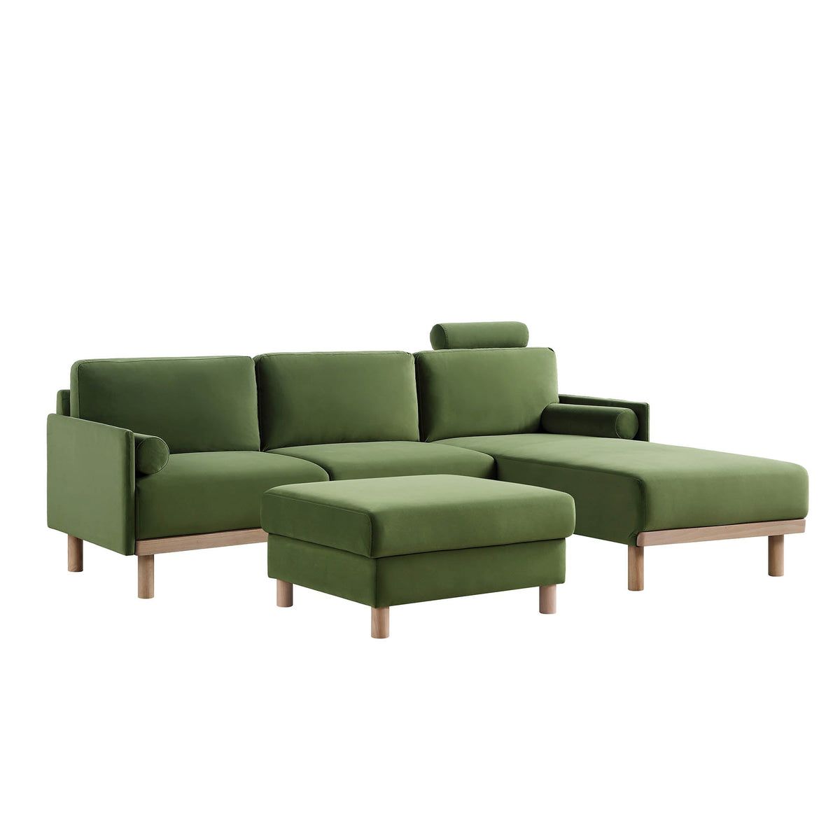 Timber Fern Green Velvet Sofa, Large 3-Seater Chaise Sofa Right Hand Facing — view 10