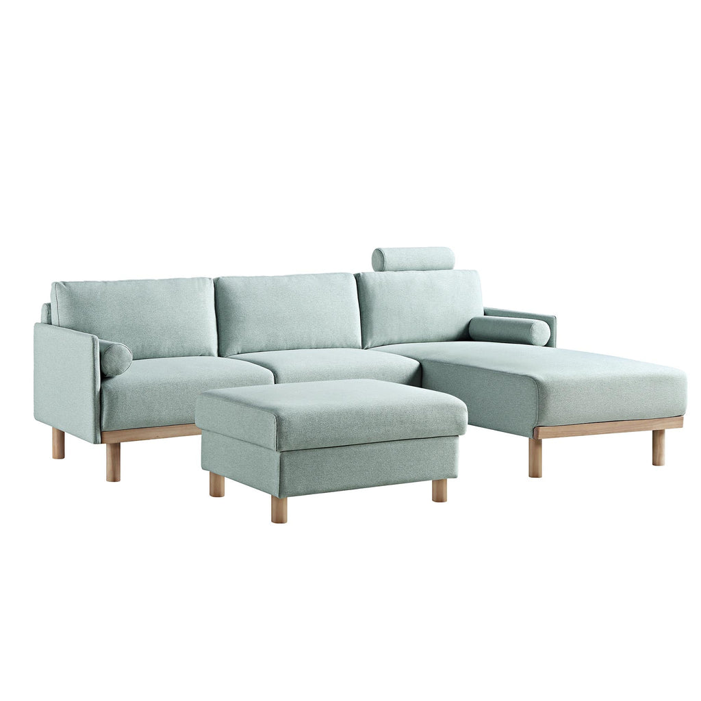 Timber Sage Green Fabric Sofa, Large 3-Seater Chaise Sofa Right Hand Facing — view 8