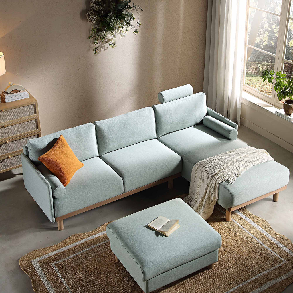 Timber Sage Green Fabric Sofa, Large 3-Seater Chaise Sofa Right Hand Facing — view 3