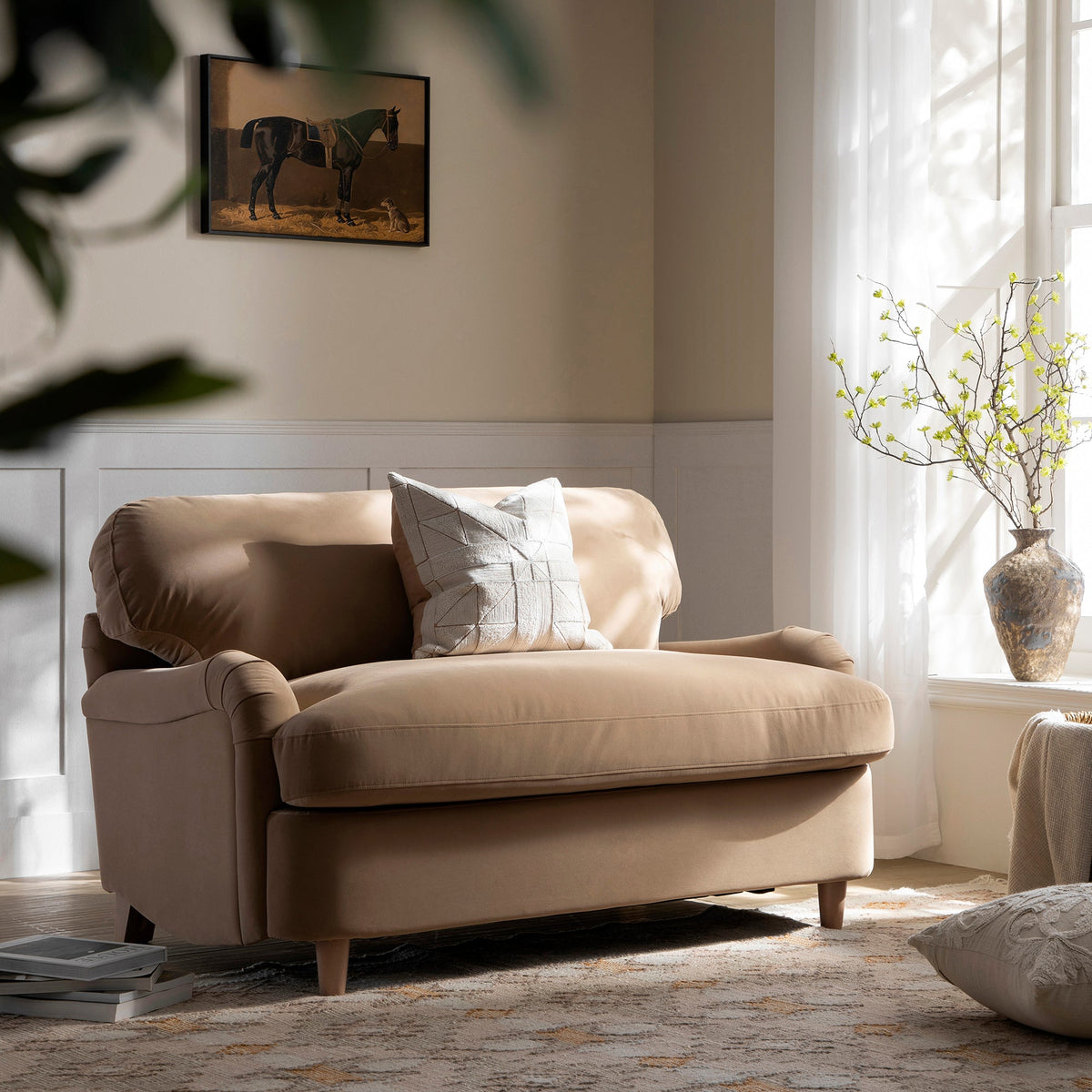 Daphnis Camel Velvet Sofa Bed, Loveseat — view 2