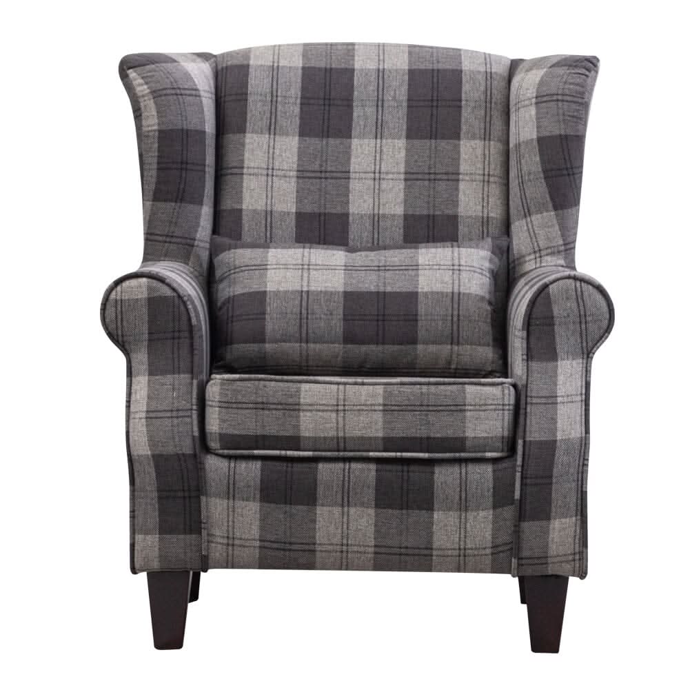 Tartan Tub Chair with Wood Legs and Cushion — view 4