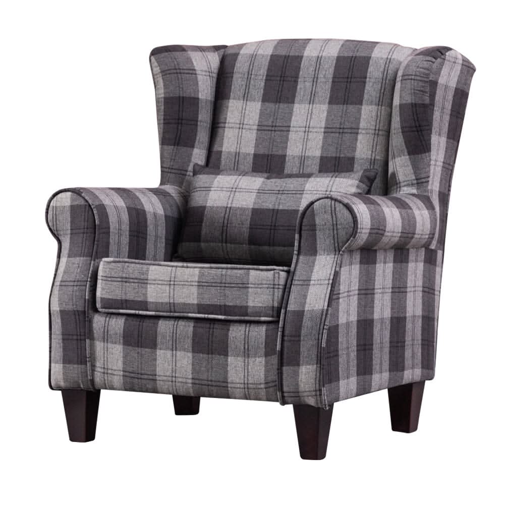 Tartan Tub Chair with Wood Legs and Cushion — view 3