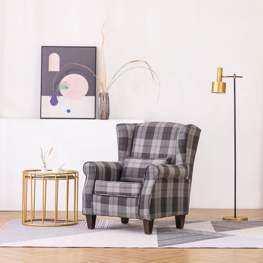 Tartan Tub Chair with Wood Legs and Cushion — view 2