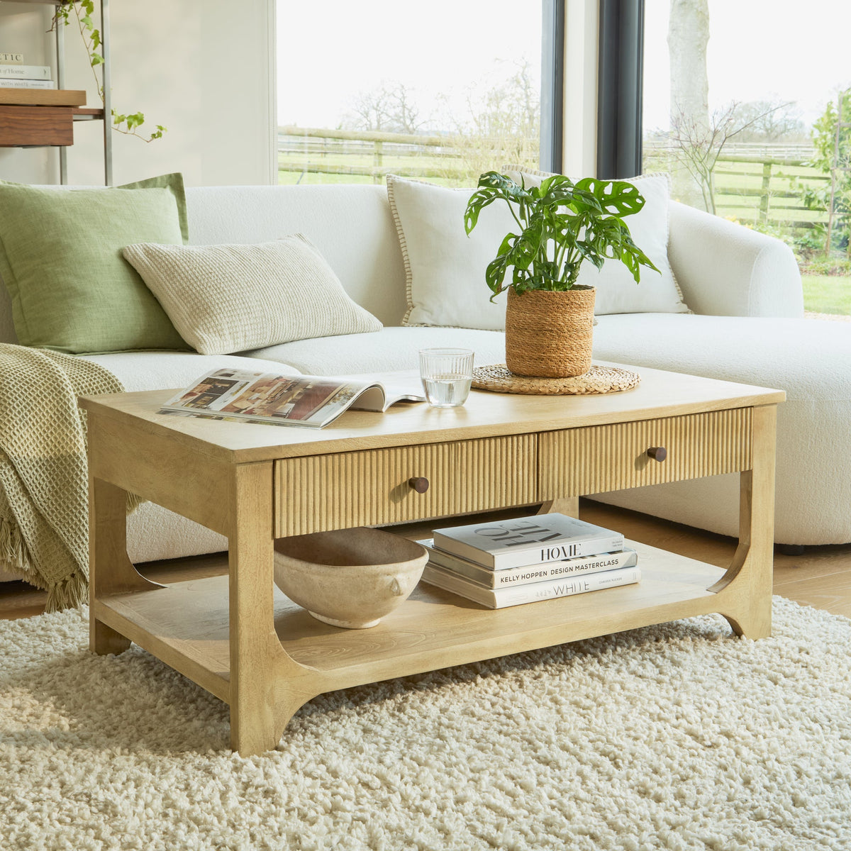 Jade Chalked Mango Wood Rectangular Coffee Table — view 2