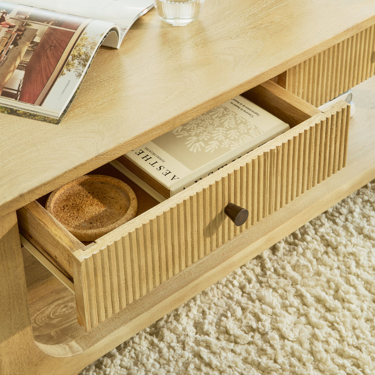 Jade Chalked Mango Wood Rectangular Coffee Table — view 3