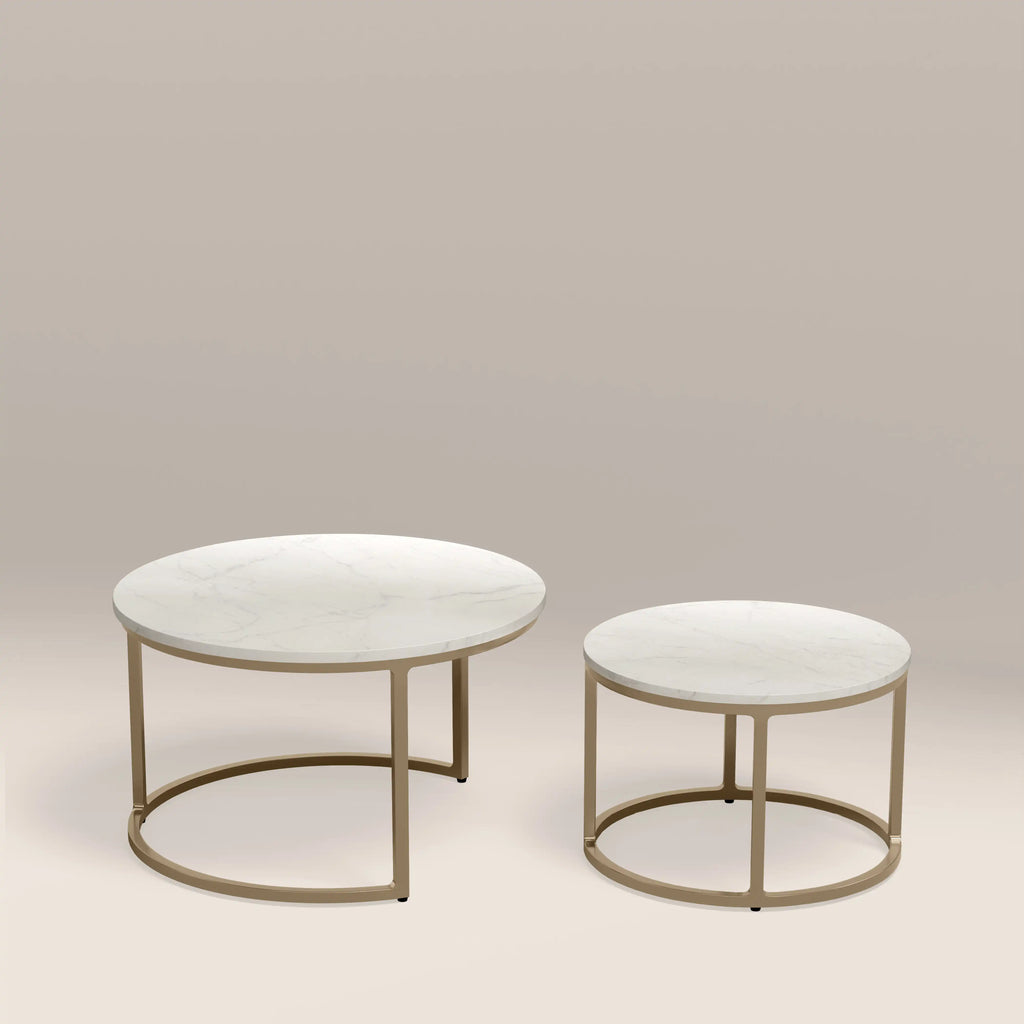 Madison Set Of 2 Round Nesting Coffee Tables | White Marble & Brass — coffee table from 2nd Time Around