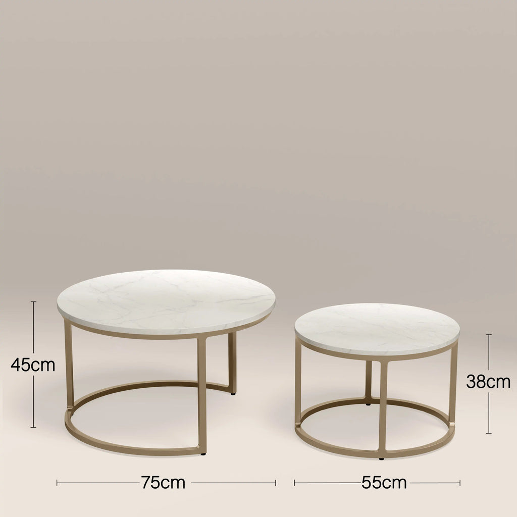 Madison Set Of 2 Round Nesting Coffee Tables | White Marble & Brass — view 5