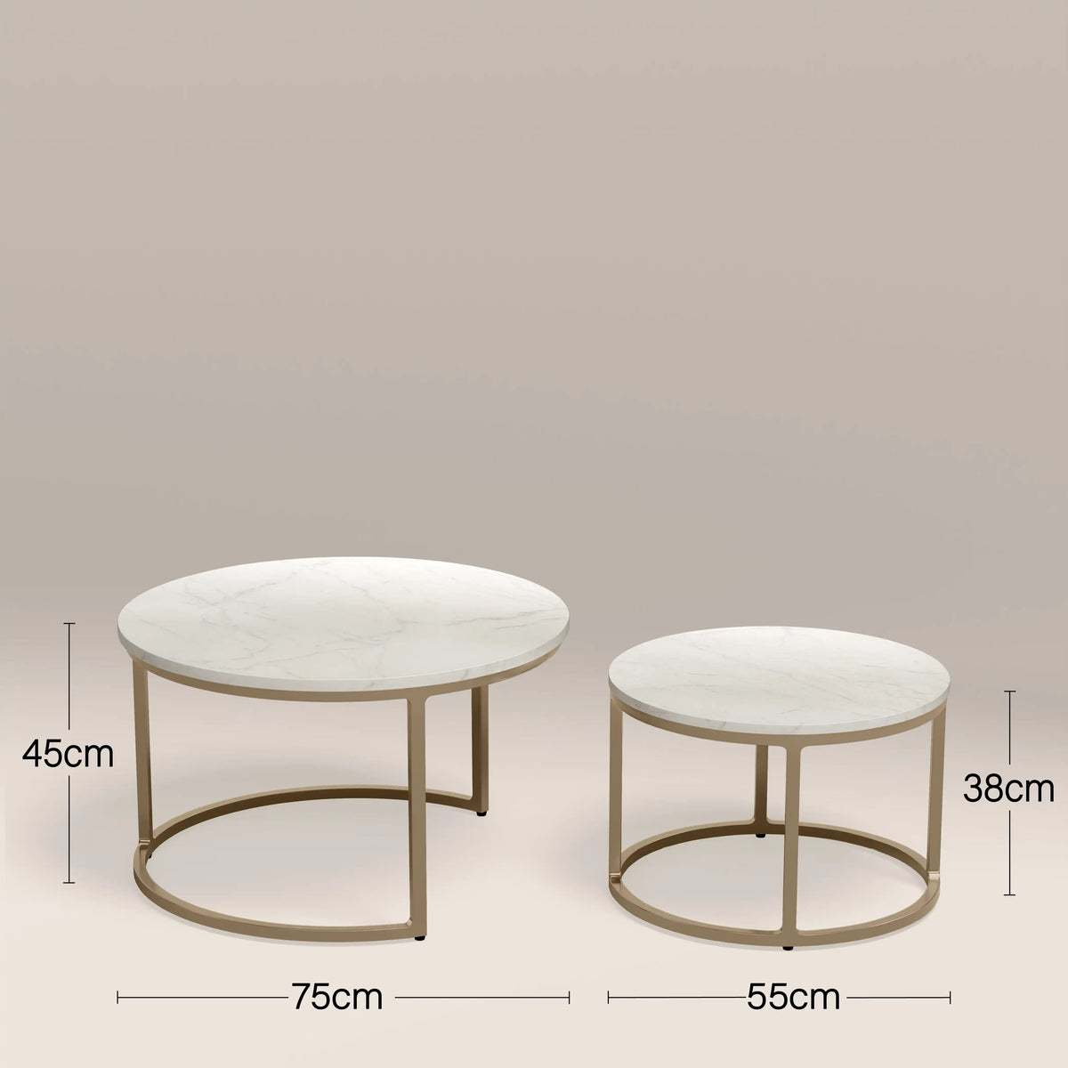 Madison Set Of 2 Round Nesting Coffee Tables | White Marble & Brass — view 5