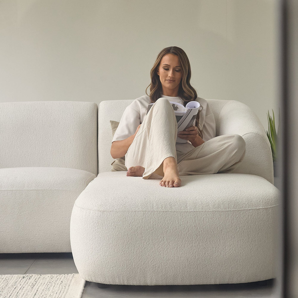 Nathalia Double Chaise Sofa - Chalk White Boucle — view 3
