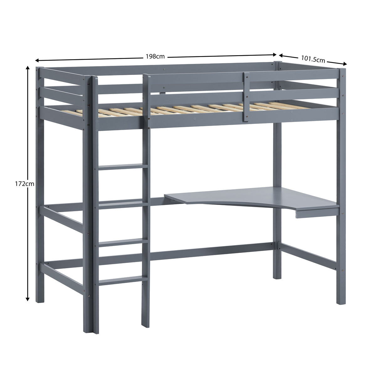 Sydney High Bunk Bed With Desk - Grey — view 4