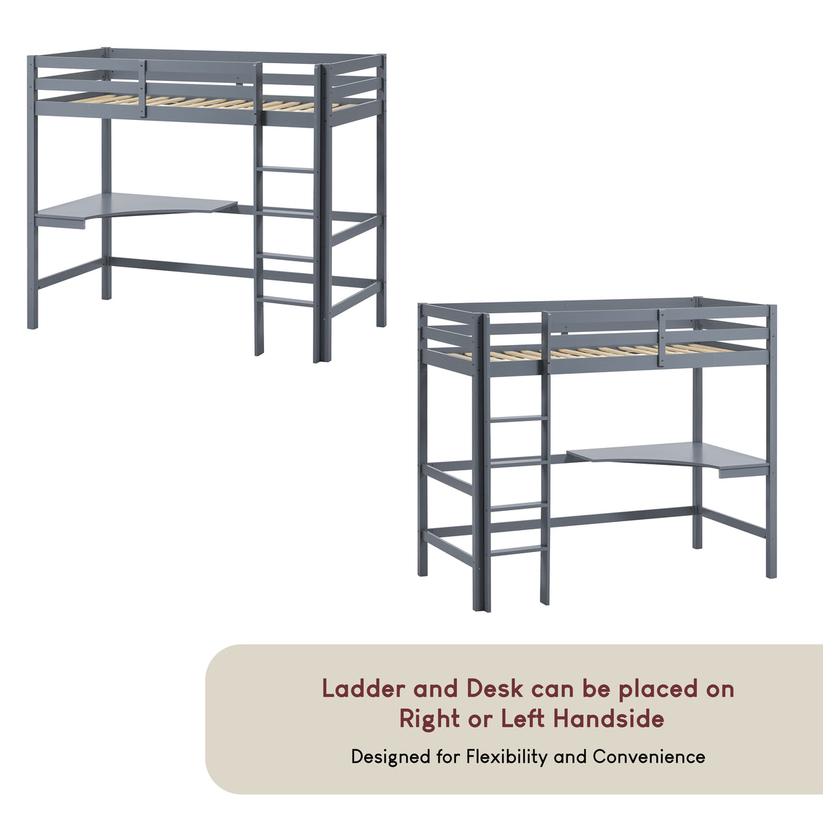 Sydney High Bunk Bed With Desk - Grey — view 9