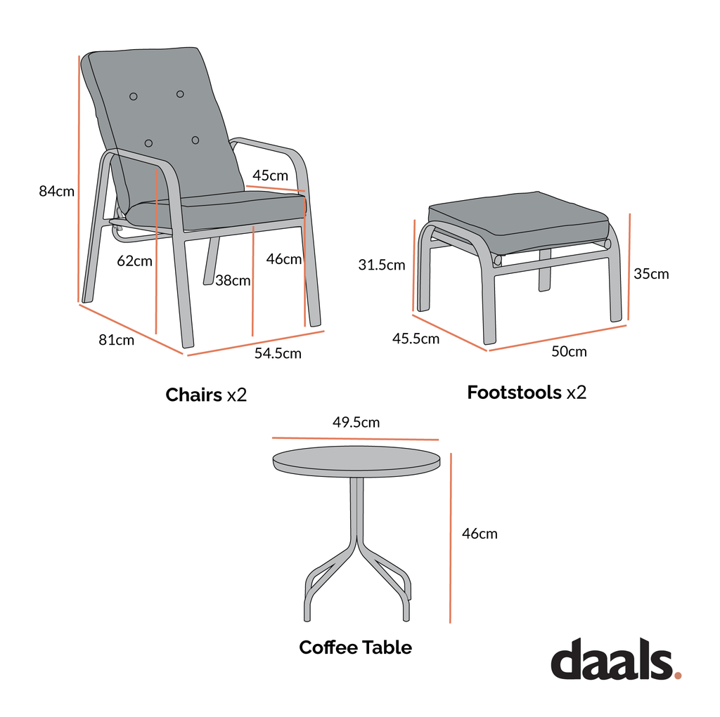 Champneys 2-Seater Steel and Fabric Outdoor Reclining Bistro Set with Stool, Sage Green — view 5