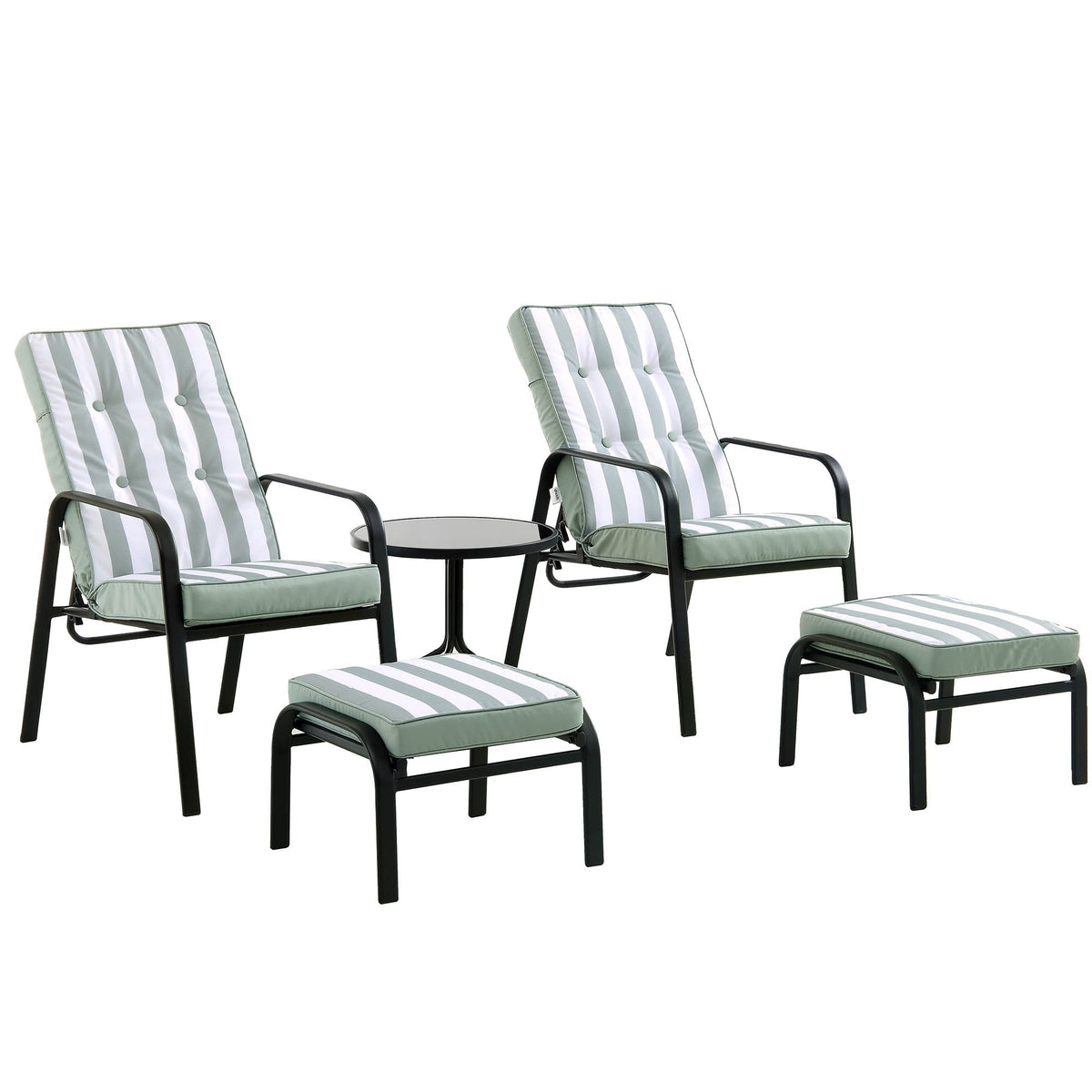 Champneys 2-Seater Steel and Fabric Outdoor Reclining Bistro Set with Stool, Sage Green — view 4