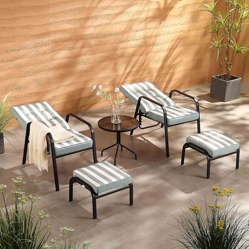 Champneys 2-Seater Steel and Fabric Outdoor Reclining Bistro Set with Stool, Sage Green — view 2