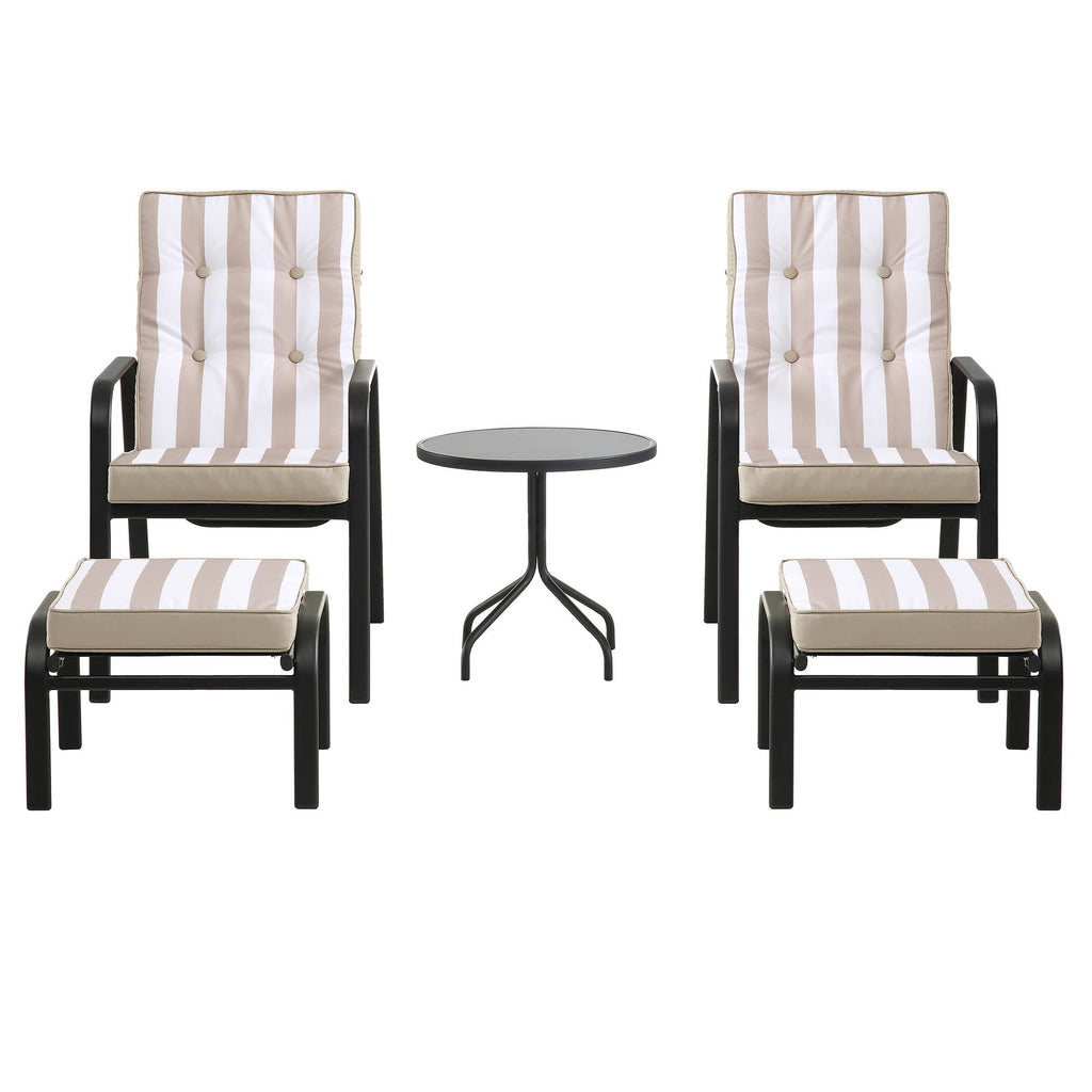 Champneys 2-Seater Steel and Fabric Outdoor Reclining Bistro Set with Stool, Taupe — view 6