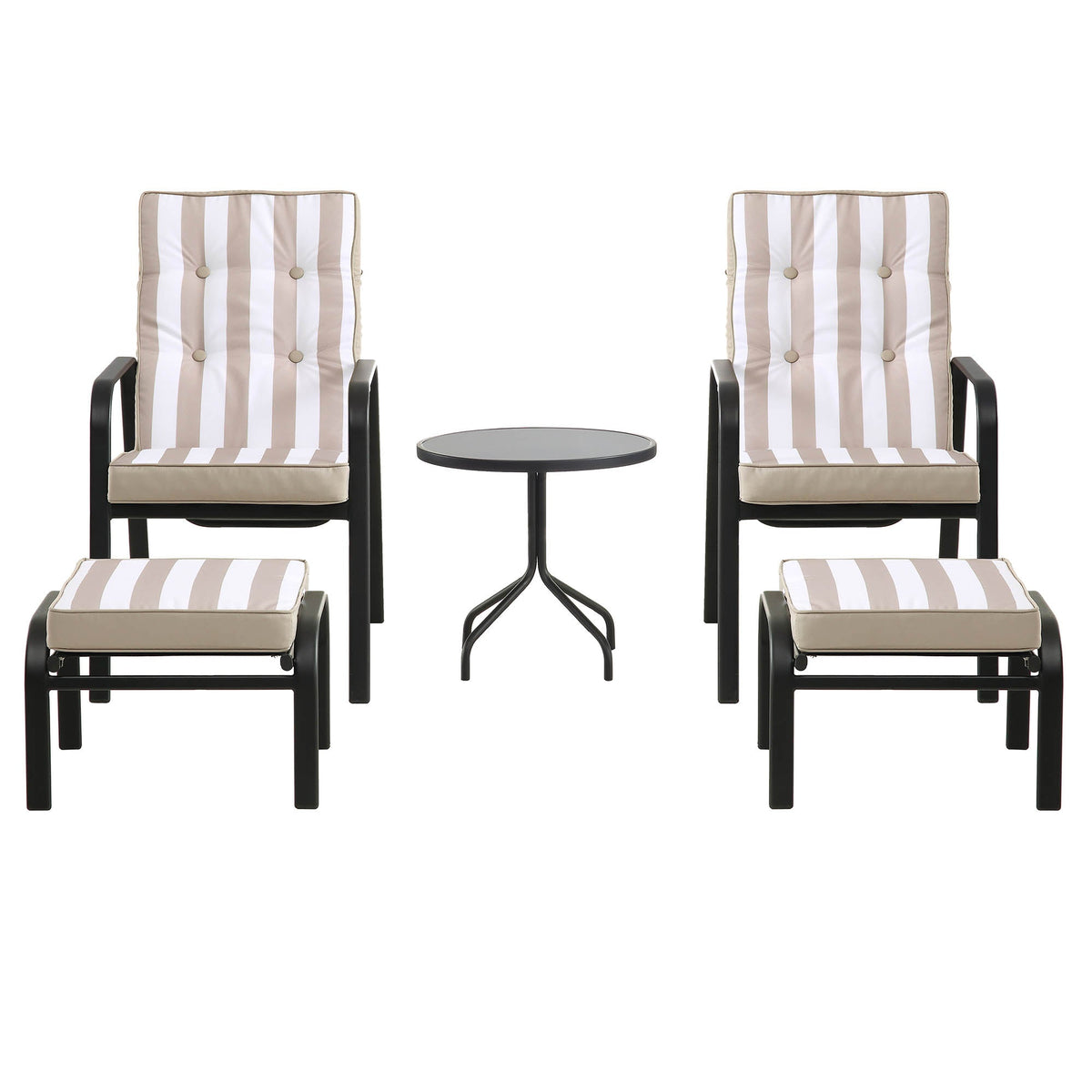 Champneys 2-Seater Steel and Fabric Outdoor Reclining Bistro Set with Stool, Taupe — view 6