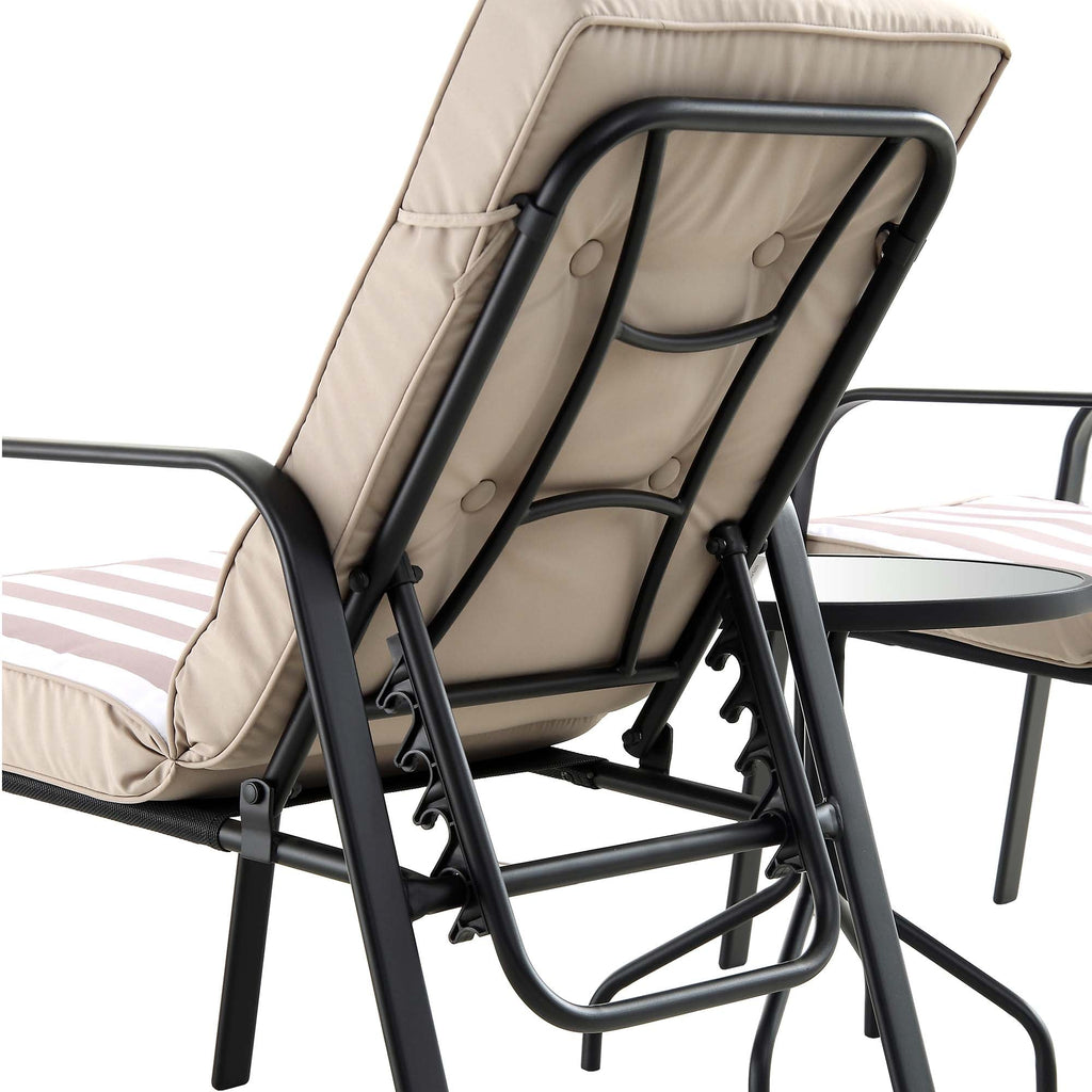 Champneys 2-Seater Steel and Fabric Outdoor Reclining Bistro Set with Stool, Taupe — view 10