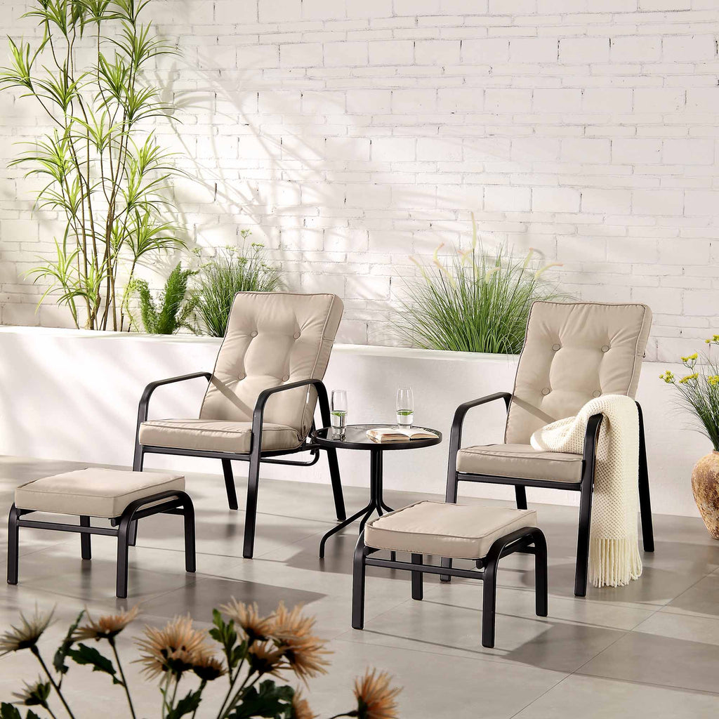 Champneys 2-Seater Steel and Fabric Outdoor Reclining Bistro Set with Stool, Taupe — view 2