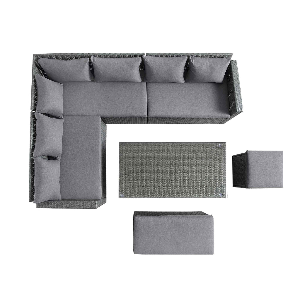 Granchester Rattan Rectangular Corner Dining Sofa Set with Rising Table, Grey — view 7