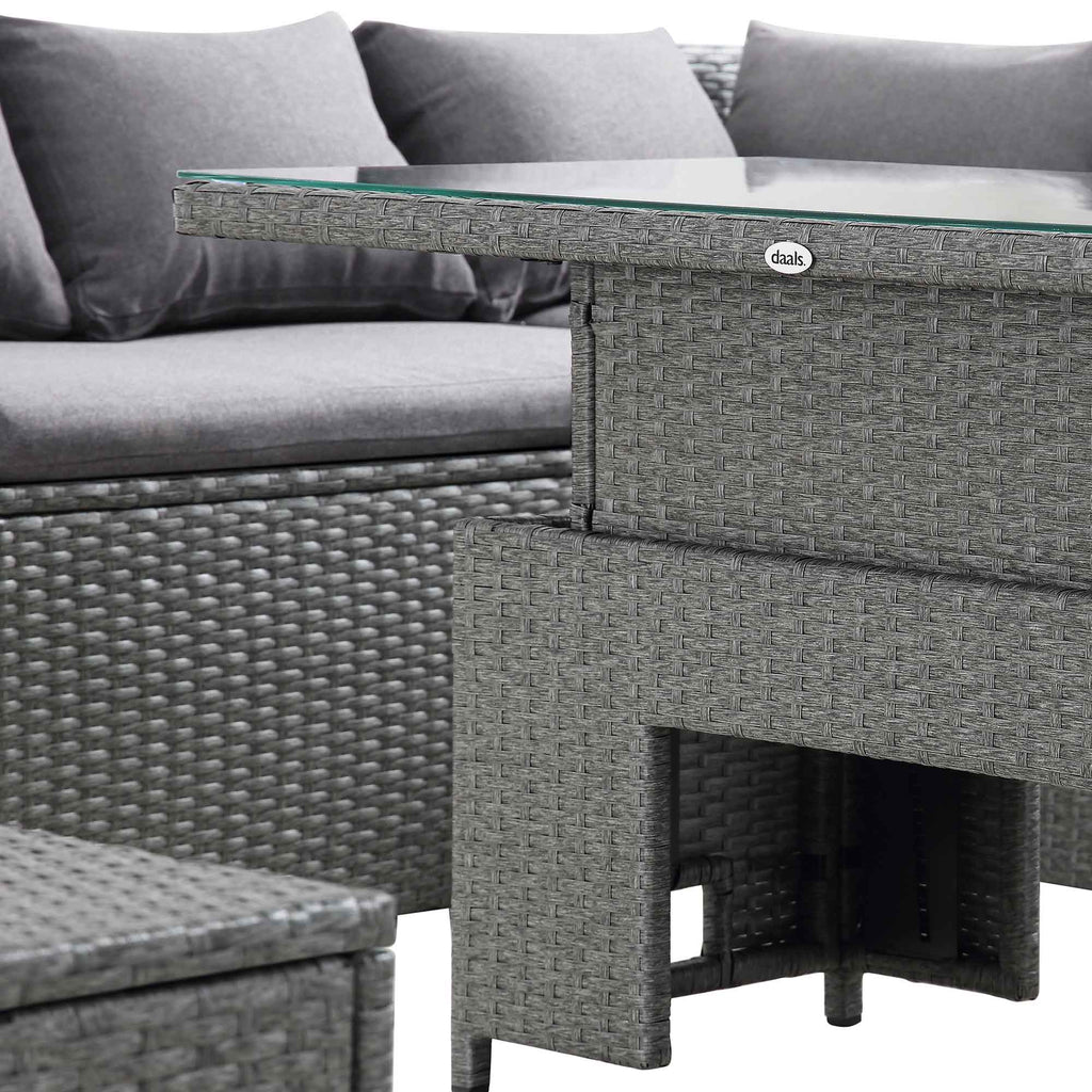 Granchester Rattan Rectangular Corner Dining Sofa Set with Rising Table, Grey — view 10
