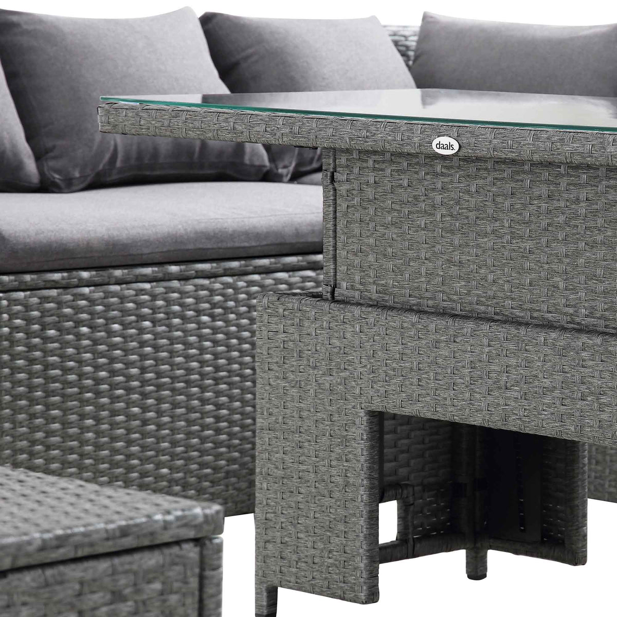 Granchester Rattan Rectangular Corner Dining Sofa Set with Rising Table, Grey — view 10