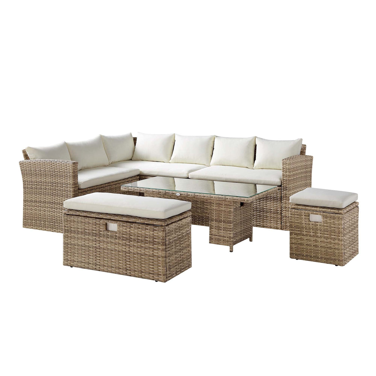 Granchester Rattan Rectangular Corner Dining Sofa Set with Rising Table, Natural — view 6