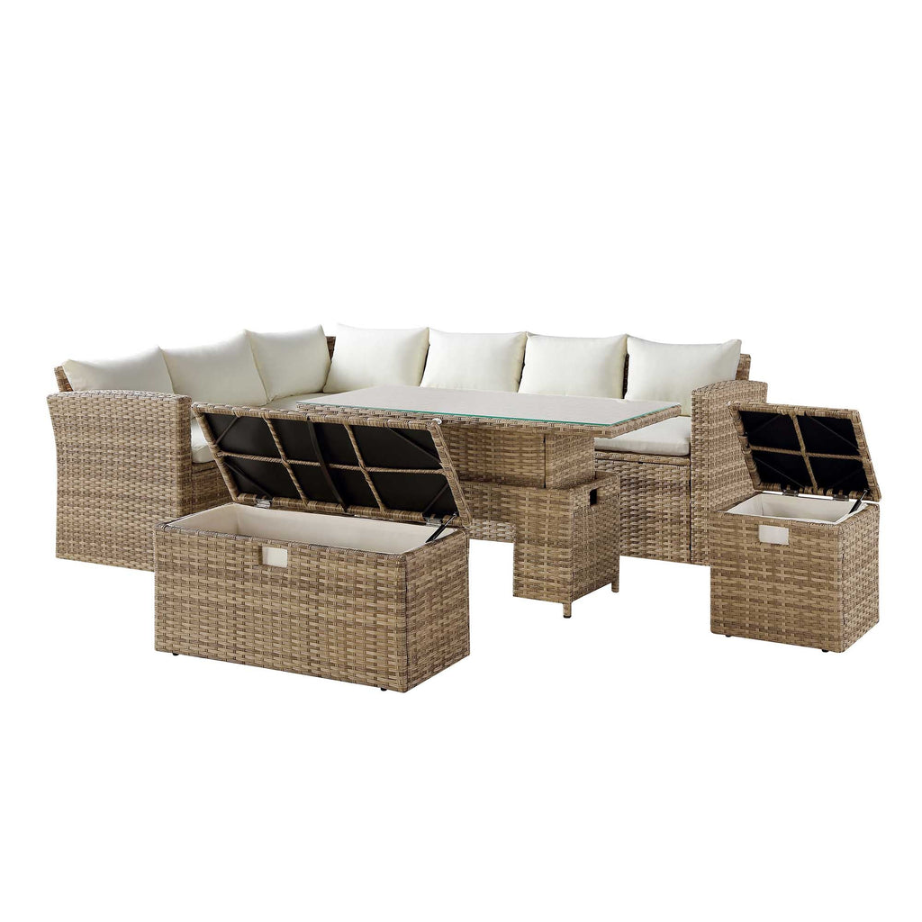 Granchester Rattan Rectangular Corner Dining Sofa Set with Rising Table, Natural — view 8