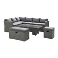 Granchester Rattan Rectangular Corner Dining Sofa Set with Rising Table, Grey — garden dining set from 2nd Time Around