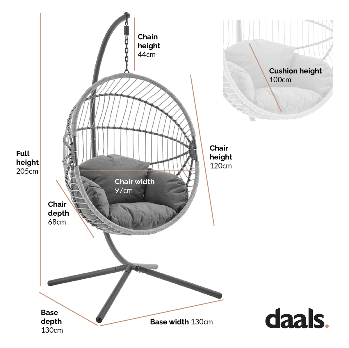 Harrington Rattan + Rope Indoor Outdoor Single Hanging Chair — view 5