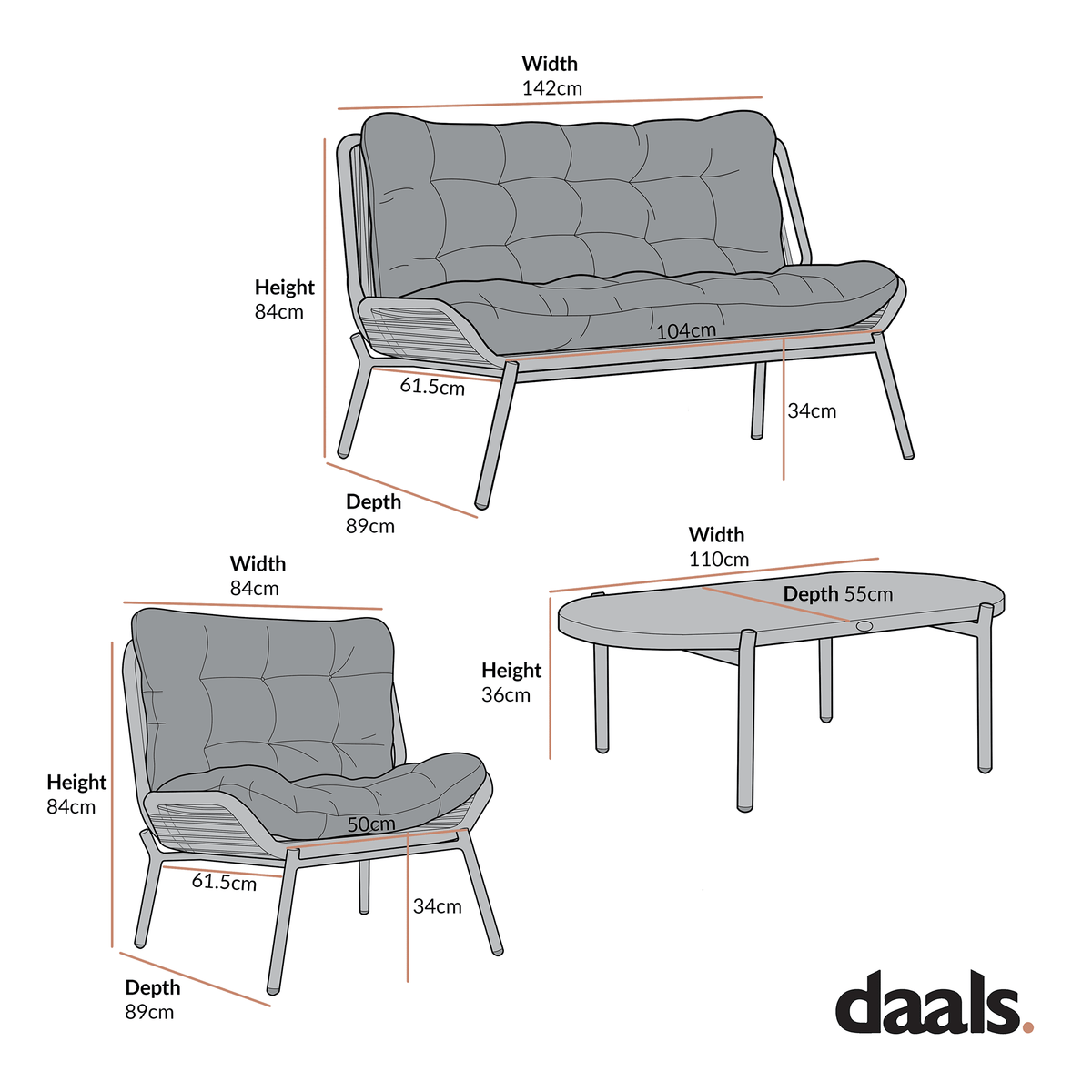 Marlowe Wicker and Aluminium Frame Sofa Set, Natural — view 3