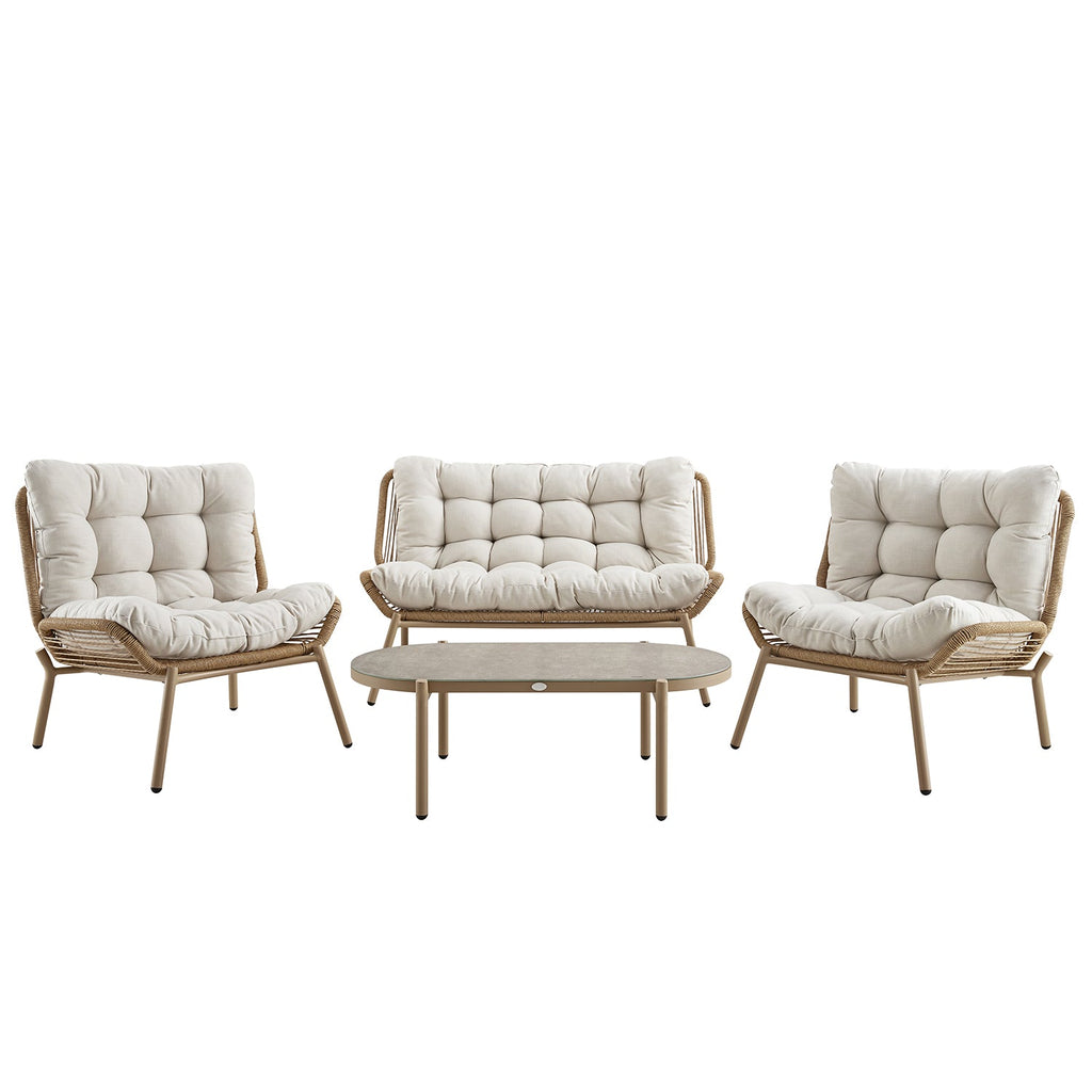 Marlowe Wicker and Aluminium Frame Sofa Set, Natural — garden sofa from 2nd Time Around