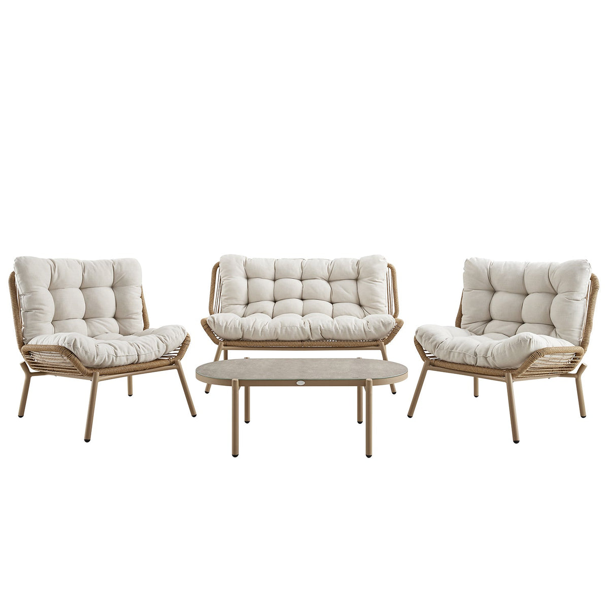 Marlowe Wicker and Aluminium Frame Sofa Set, Natural — garden sofa from 2nd Time Around