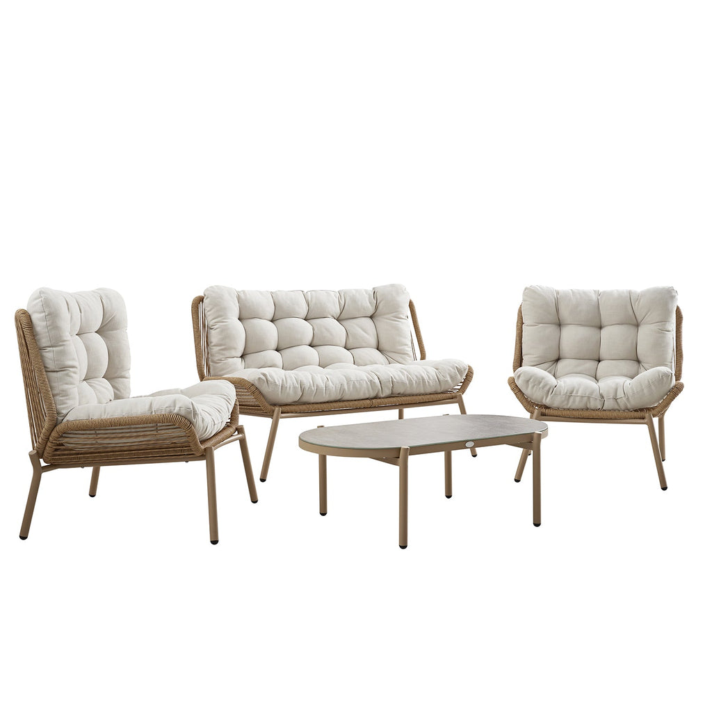 Marlowe Wicker and Aluminium Frame Sofa Set, Natural — view 2