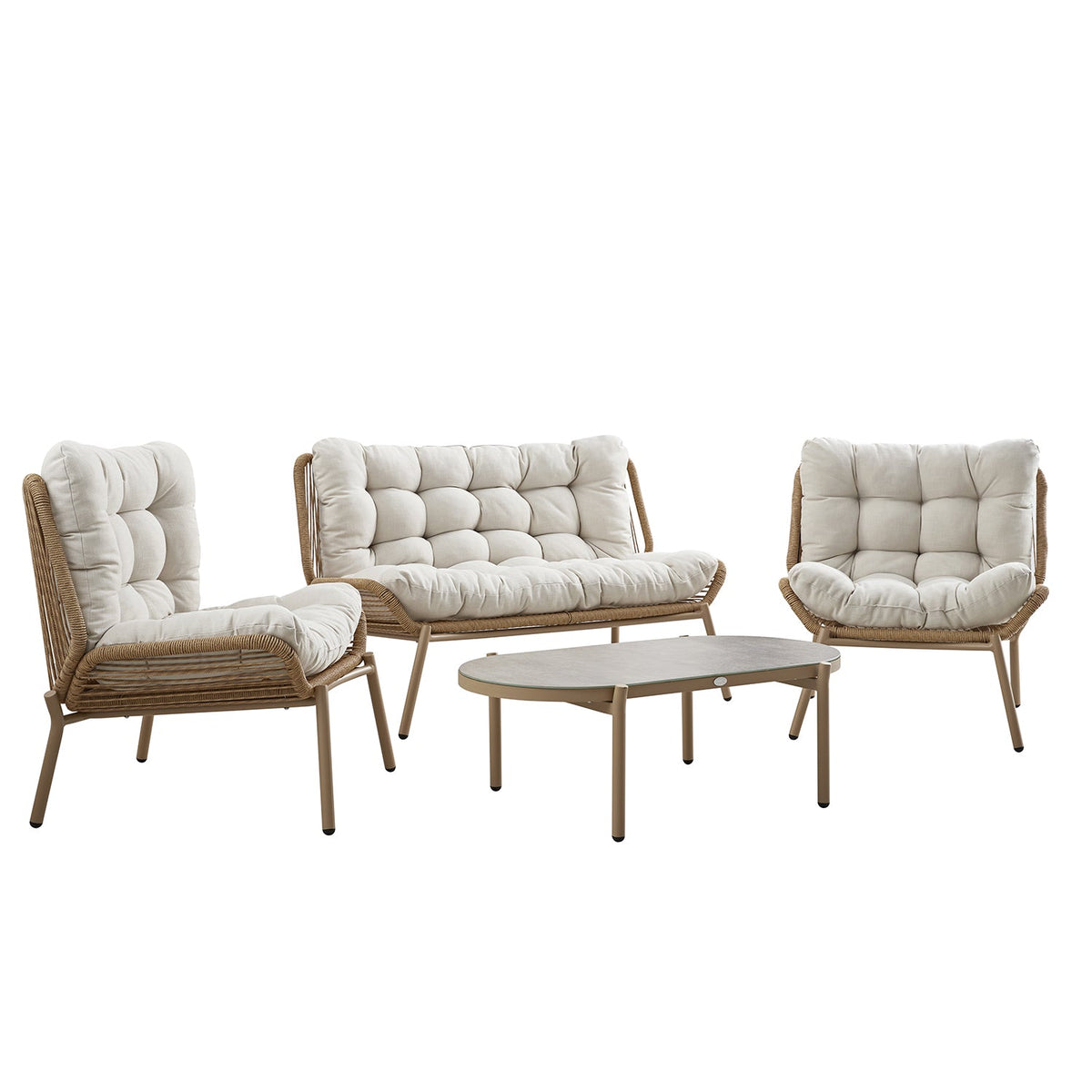 Marlowe Wicker and Aluminium Frame Sofa Set, Natural — view 2