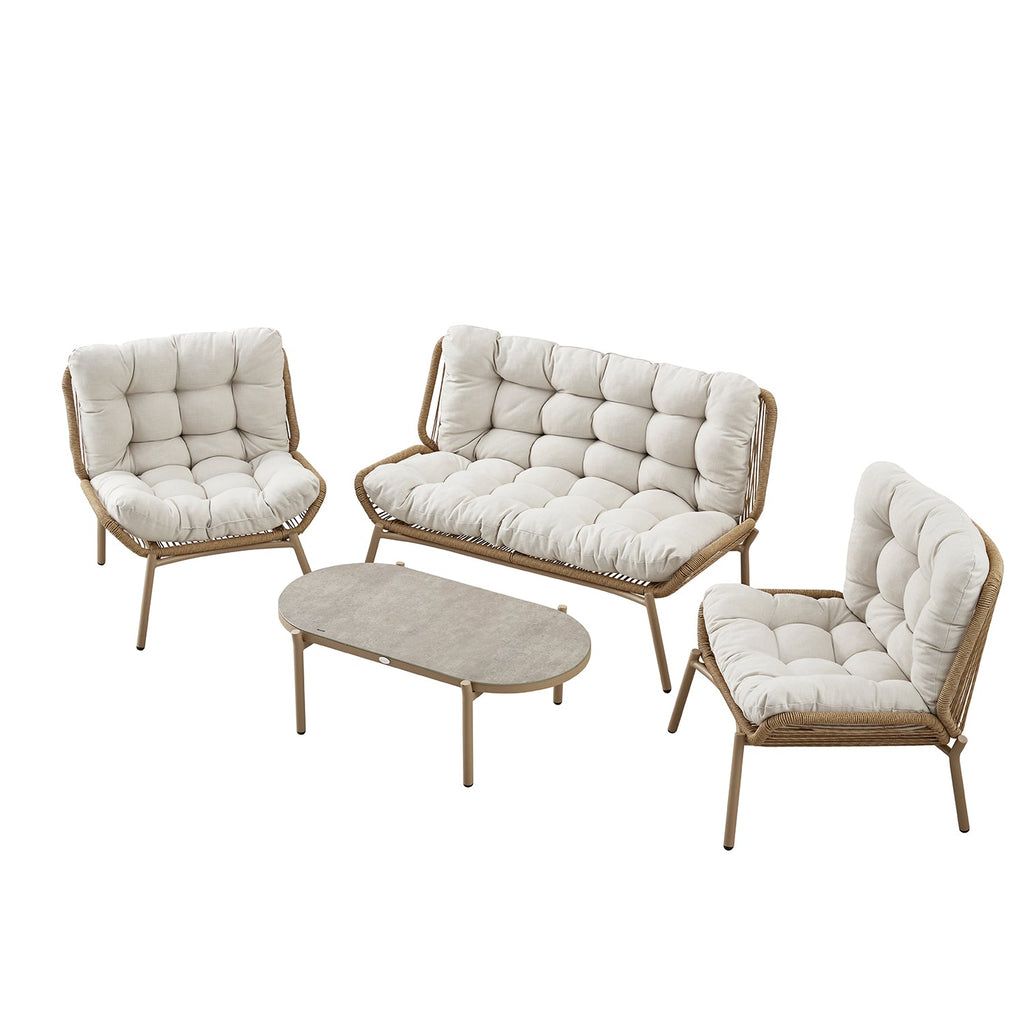 Marlowe Wicker and Aluminium Frame Sofa Set, Natural — view 4