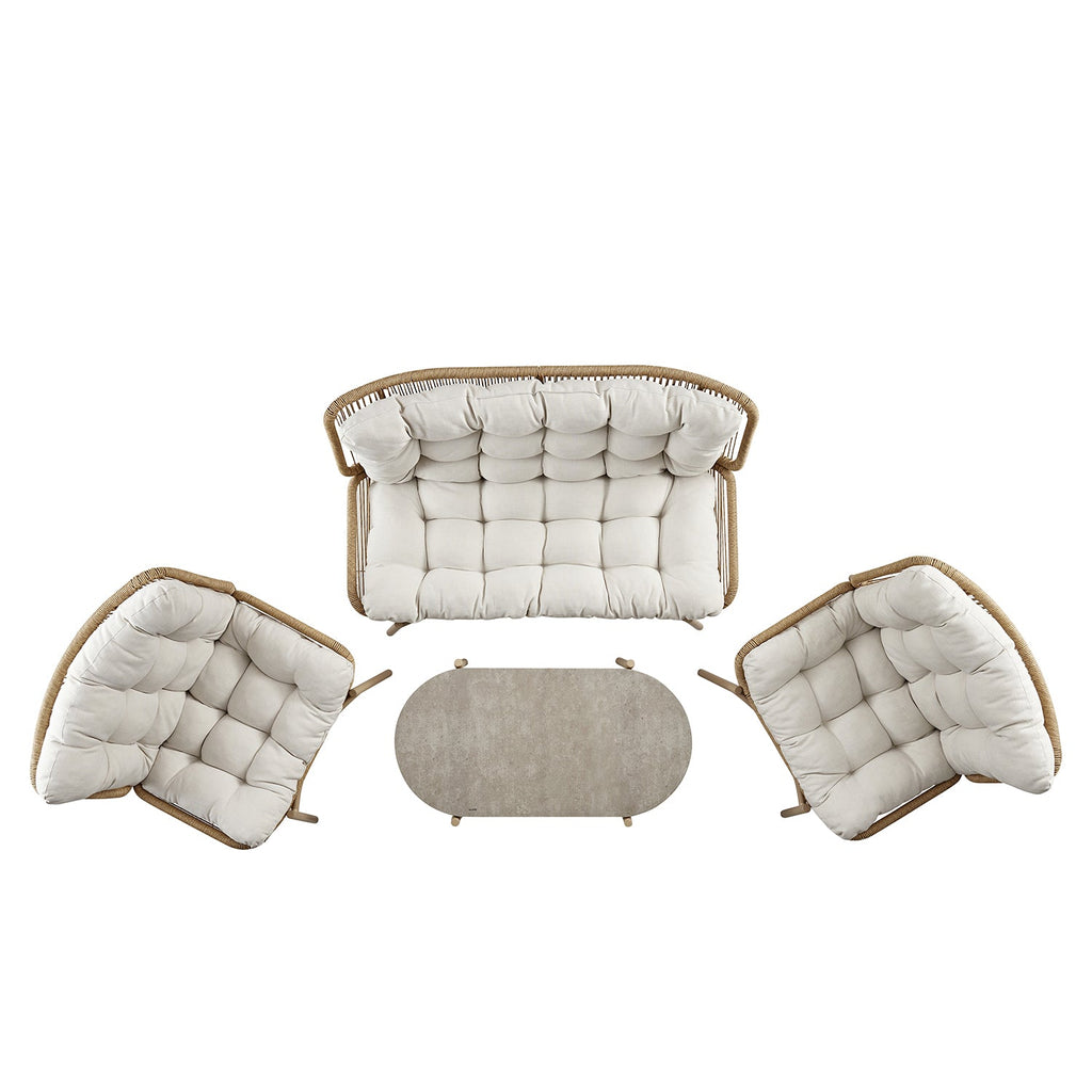 Marlowe Wicker and Aluminium Frame Sofa Set, Natural — view 6