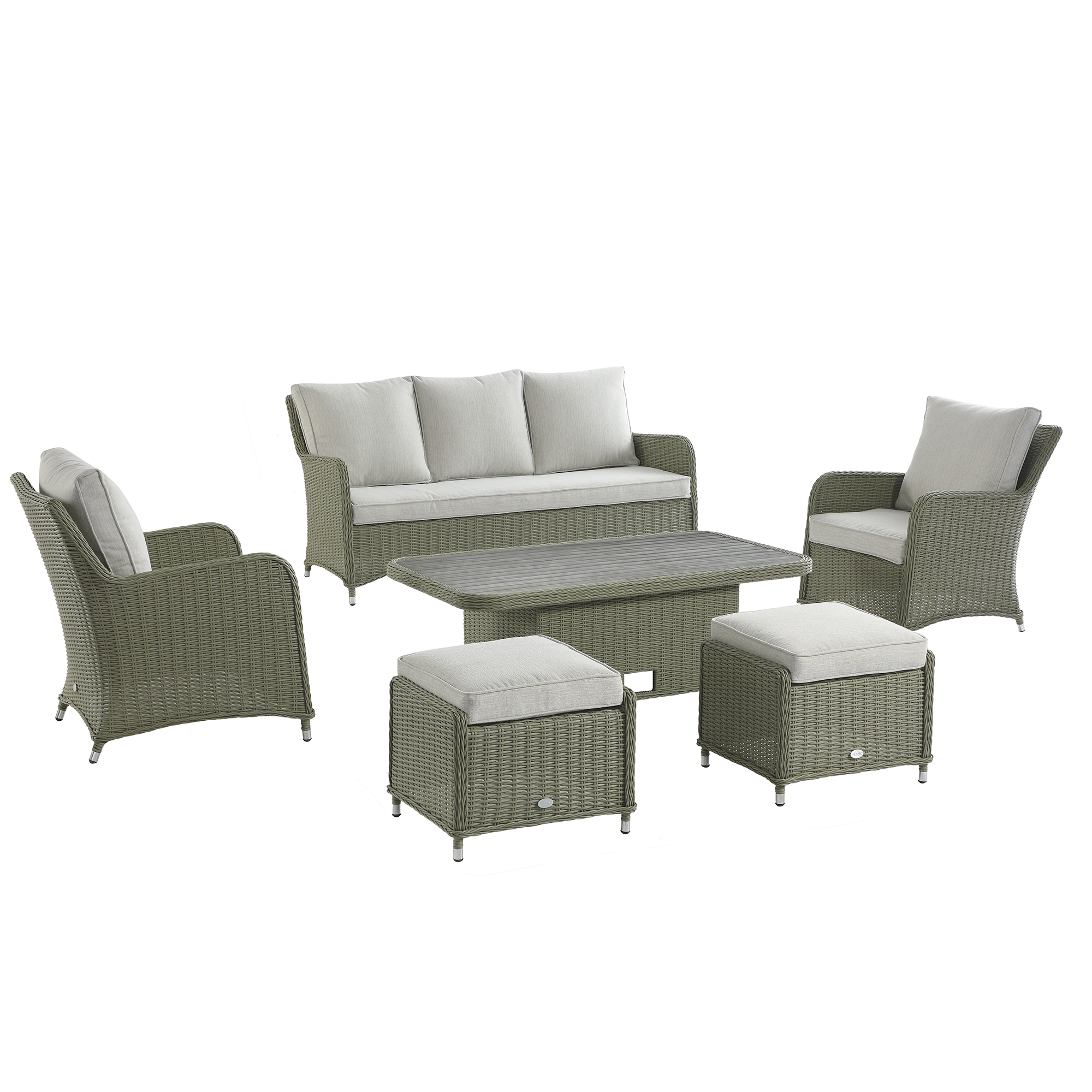 Hampshire 7-Seater Round Wicker Rattan Sofa Set with Rising Table, Desert Sage — view 10