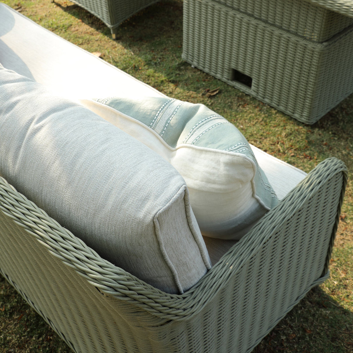 Hampshire 7-Seater Round Wicker Rattan Sofa Set with Rising Table, Desert Sage — view 7